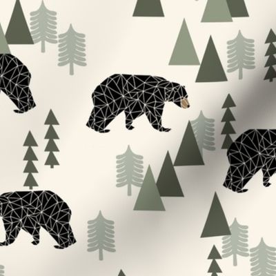 forest bear // cream green neutral baby nursery boys forest mountain woodland geometric bear