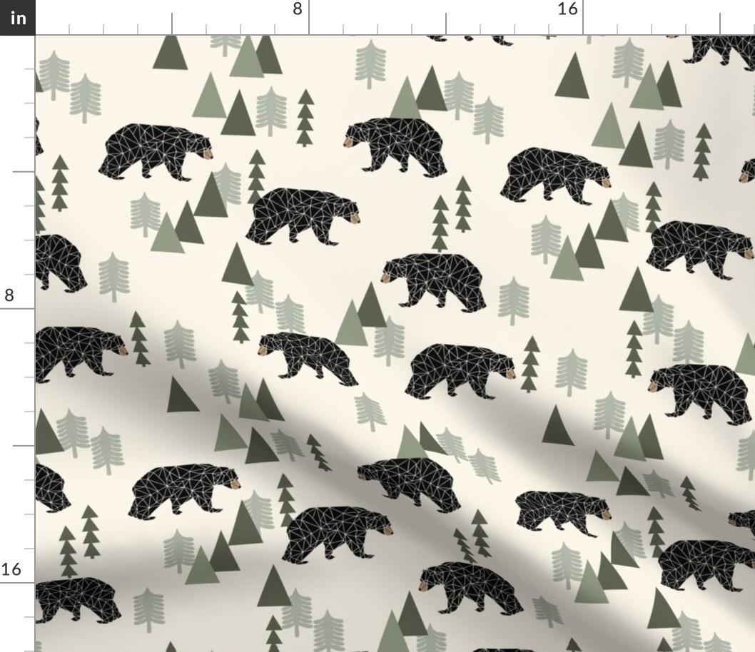 forest bear // cream green neutral baby nursery boys forest mountain woodland geometric bear