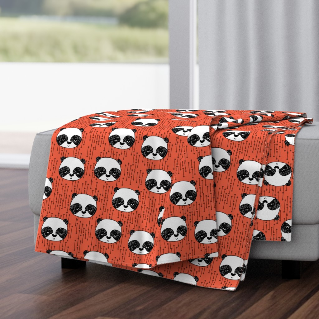 panda // corals panda coral fabric cute panda fabric hand-drawn illustration panda nursery baby 