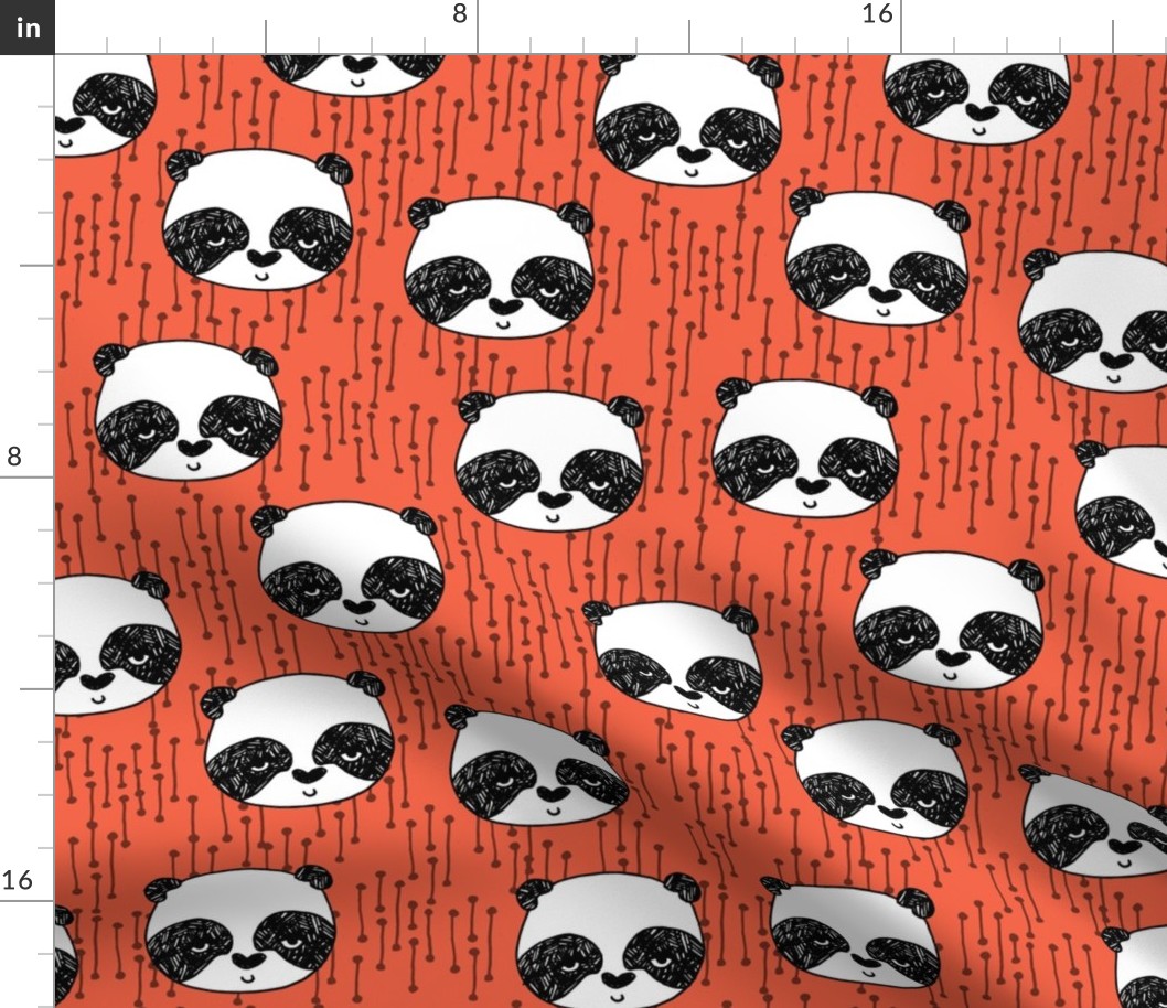 panda // corals panda coral fabric cute panda fabric hand-drawn illustration panda nursery baby 