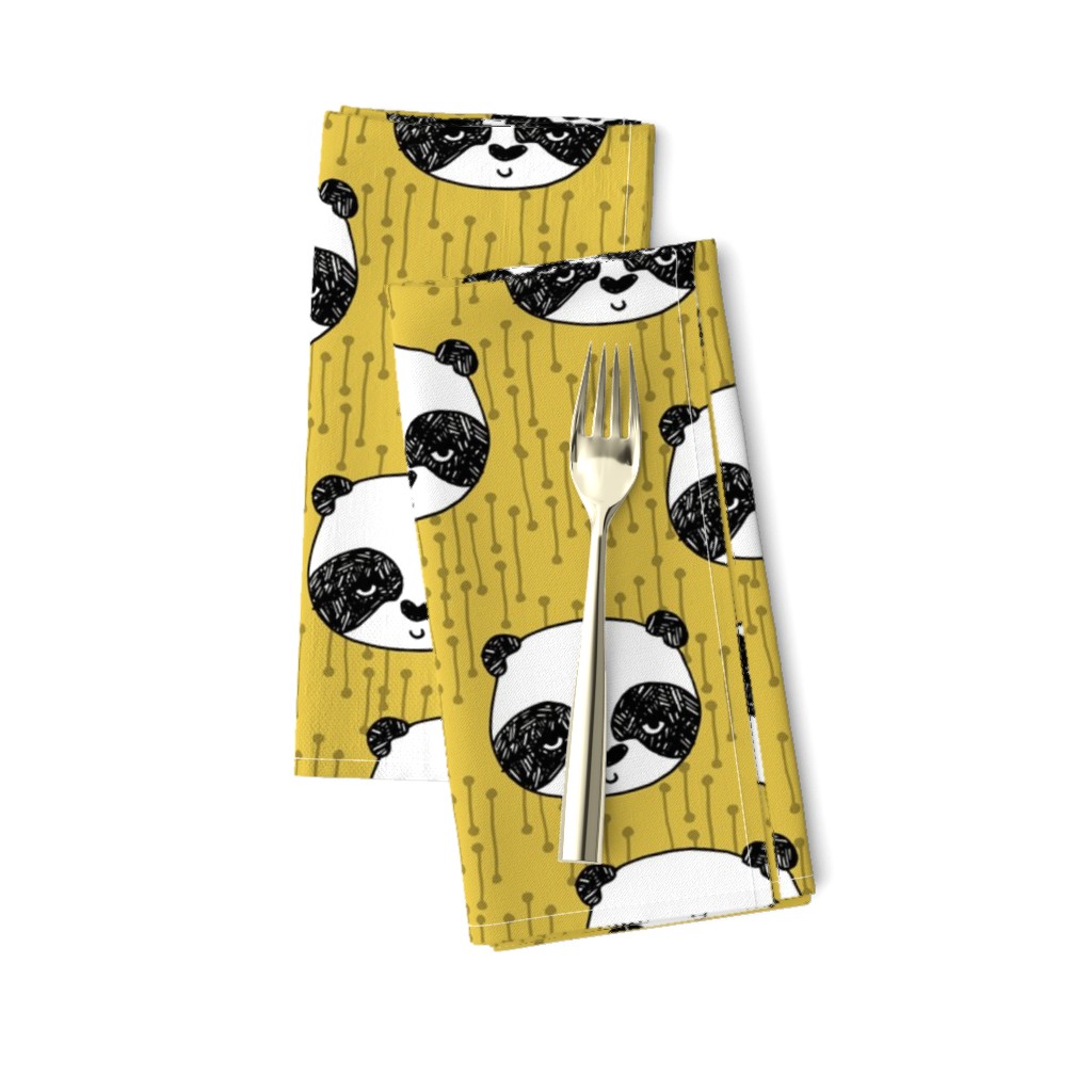 panda // mustard yellow pandas fabric cute illustrated panda bear fabric kawaii fabric andrea lauren