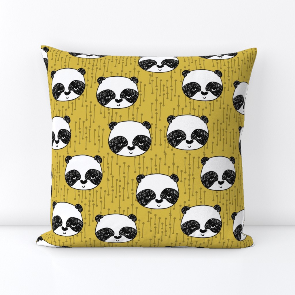 panda // mustard yellow pandas fabric cute illustrated panda bear fabric kawaii fabric andrea lauren