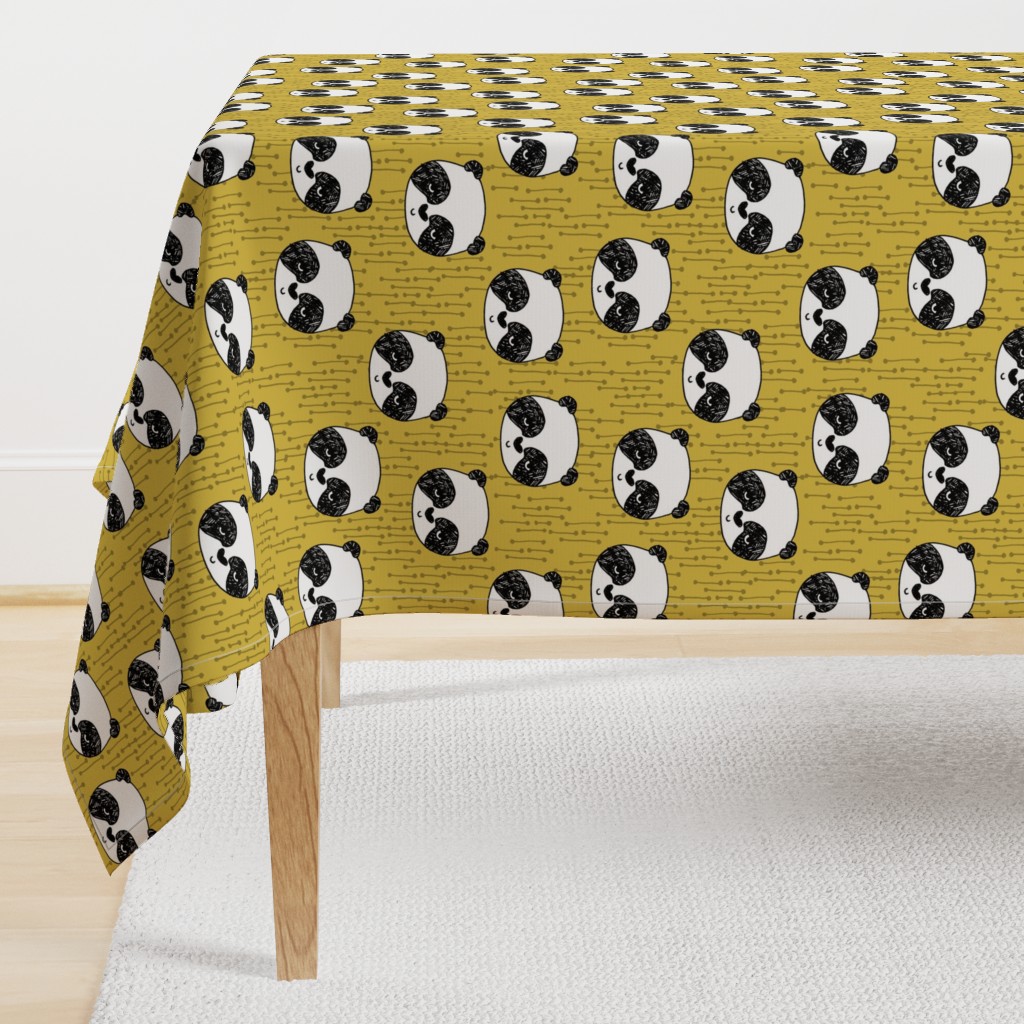 panda // mustard yellow pandas fabric cute illustrated panda bear fabric kawaii fabric andrea lauren