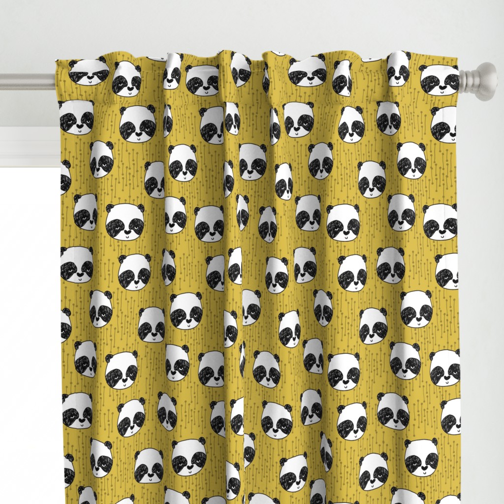 panda // mustard yellow pandas fabric cute illustrated panda bear fabric kawaii fabric andrea lauren