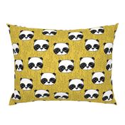 panda // mustard yellow pandas fabric cute illustrated panda bear fabric kawaii fabric andrea lauren