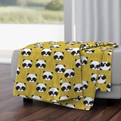 panda // mustard yellow pandas fabric cute illustrated panda bear fabric kawaii fabric andrea lauren