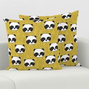 panda // mustard yellow pandas fabric cute illustrated panda bear fabric kawaii fabric andrea lauren