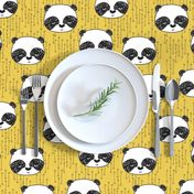 panda // mustard yellow pandas fabric cute illustrated panda bear fabric kawaii fabric andrea lauren