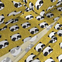 panda // mustard yellow pandas fabric cute illustrated panda bear fabric kawaii fabric andrea lauren