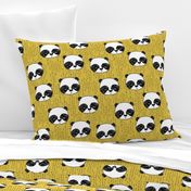 panda // mustard yellow pandas fabric cute illustrated panda bear fabric kawaii fabric andrea lauren