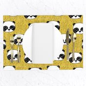 panda // mustard yellow pandas fabric cute illustrated panda bear fabric kawaii fabric andrea lauren