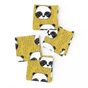 panda // mustard yellow pandas fabric cute illustrated panda bear fabric kawaii fabric andrea lauren