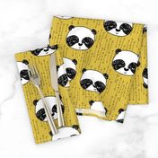 panda // mustard yellow pandas fabric cute illustrated panda bear fabric kawaii fabric andrea lauren