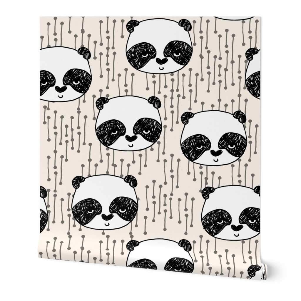 panda // champagne off-white background panda head cute  kawaii illustration scandi panda head by andrea lauren