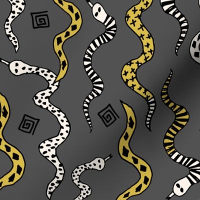 snakes // snake reptile charcoal mustard grey kids hand-drawn reptile