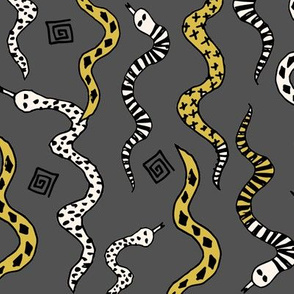 snakes // snake reptile charcoal mustard grey kids hand-drawn reptile