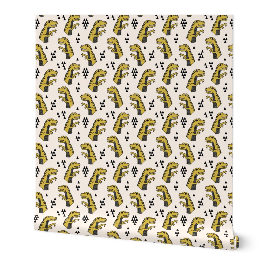 dinosaur fabric  // dinos dino prehistoric jurassic yellow dinosaur trex tyrannosaurus rex t-rex