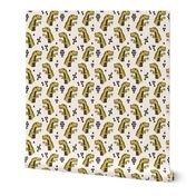 dinosaur fabric  // dinos dino prehistoric jurassic yellow dinosaur trex tyrannosaurus rex t-rex