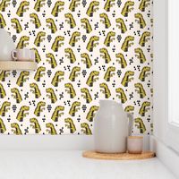 dinosaur fabric  // dinos dino prehistoric jurassic yellow dinosaur trex tyrannosaurus rex t-rex