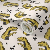 dinosaur fabric  // dinos dino prehistoric jurassic yellow dinosaur trex tyrannosaurus rex t-rex