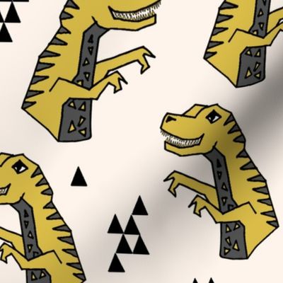 dinosaur fabric  // dinos dino prehistoric jurassic yellow dinosaur trex tyrannosaurus rex t-rex