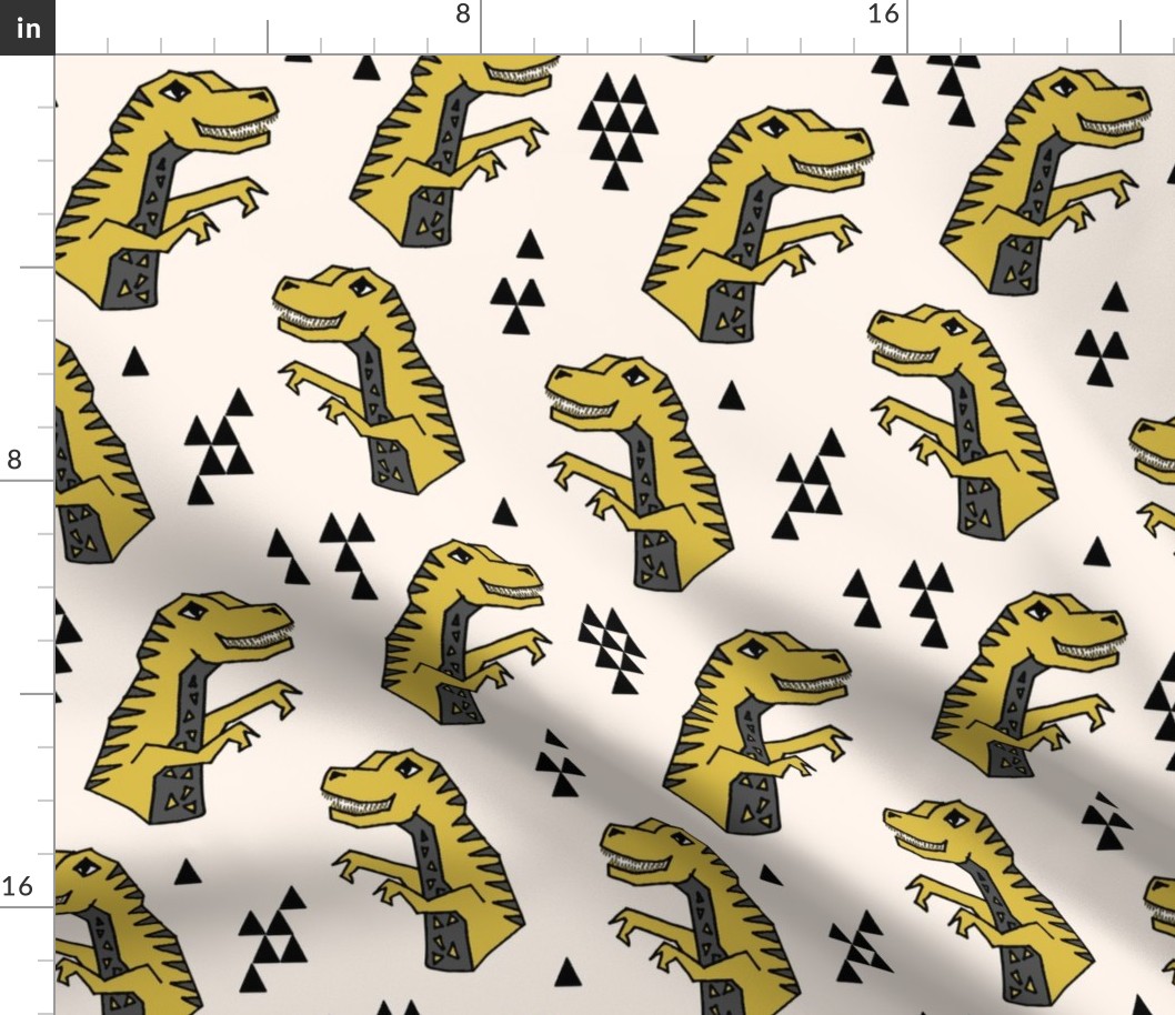 dinosaur fabric  // dinos dino prehistoric jurassic yellow dinosaur trex tyrannosaurus rex t-rex