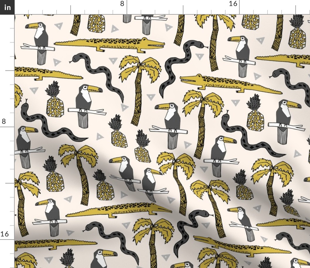 tropical // summer pineapple alligator crocodile kids palms palm tree mustard grey