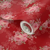 Romantic Pink Roses on Red by Paris Bebe wallpaper