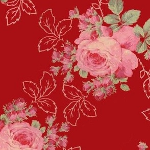 Romantic Pink Roses on Red by Paris Bebe wallpaper