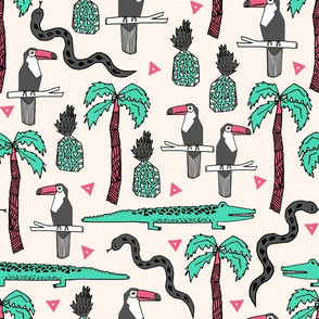 tropical // summer exotic pineapple toucan palm trees snakes cute tropical print