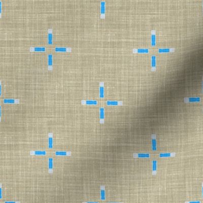 Linen Geometric Cross in taupe and blue