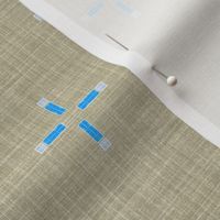 Linen Geometric Cross in taupe and blue