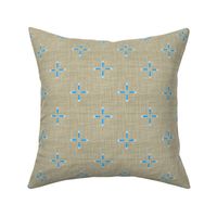 Linen Geometric Cross in taupe and blue