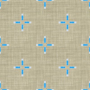 Linen Geometric Cross in taupe and blue