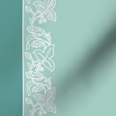 Natural flower border - dress fabric - 54inch-width - double borders - white-sage-bluegreen
