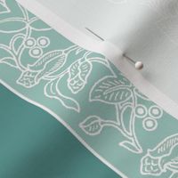 Natural flower border - dress fabric - 54inch-width - double borders - white-sage-bluegreen