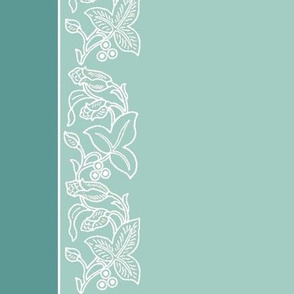 Natural flower border - dress fabric - 54inch-width - double borders - white-sage-bluegreen