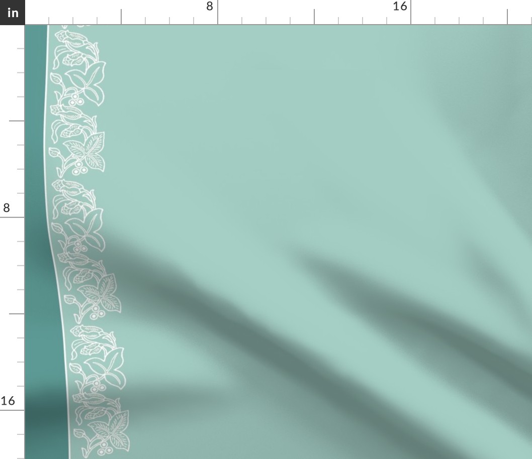 Natural flower border - dress fabric - 54inch-width - double borders - white-sage-bluegreen