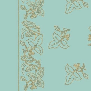 Med Naturalistic-flower-border-dress-fabric-IMAGESIZE2X-150-6IN-40IN-LENGTH-GOLDlns-sage-ALLFLWRS