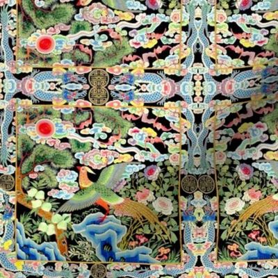 royal colorful novelty thrones embroidery asian japanese china chinese oriental cheongsam kimono phoenix birds forest garden imperial chinoiserie kings queens museum traditional rank regal korean kabuki geisha yuan ming qing dynasty tapestry vintage emper