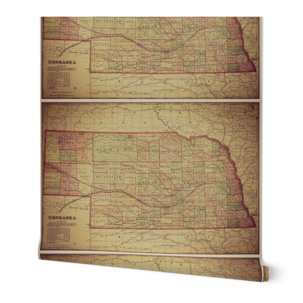 vintage Nebraska map, large (yard)