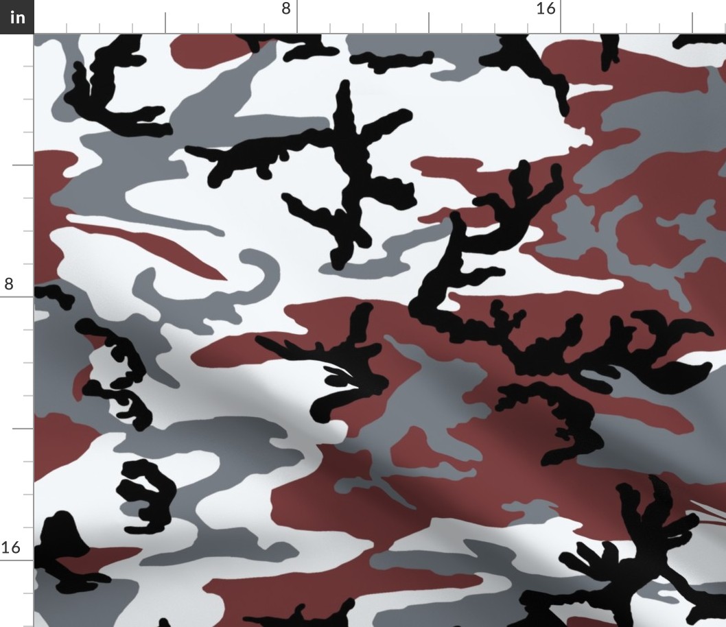 Woodland Dark Red Camo Fabric | Spoonflower