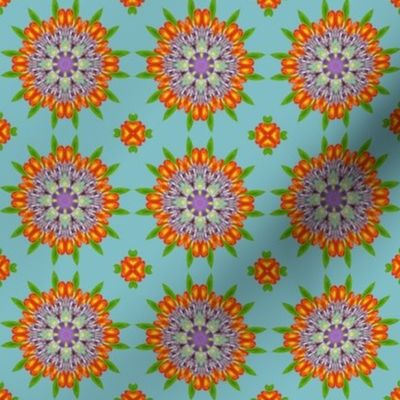 Floral Garden Kaleidoscope on Blue