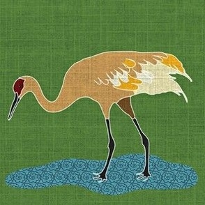 Sand Hill Crane with linen texture