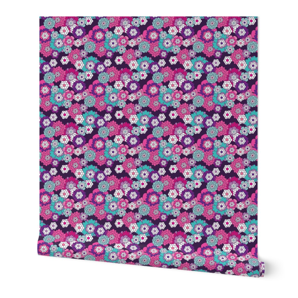 Violet retro flowers pattern