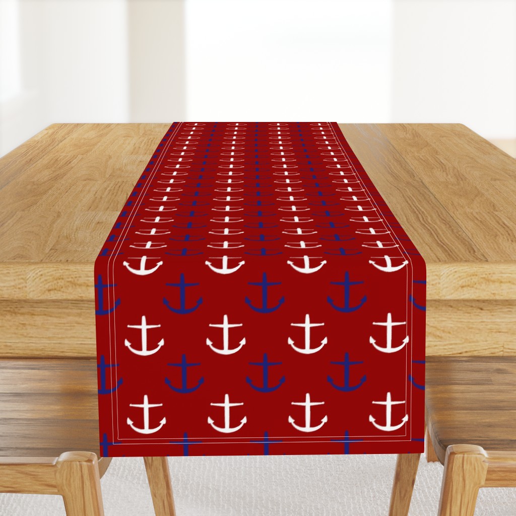 Large Blue and White Anchors on Red
