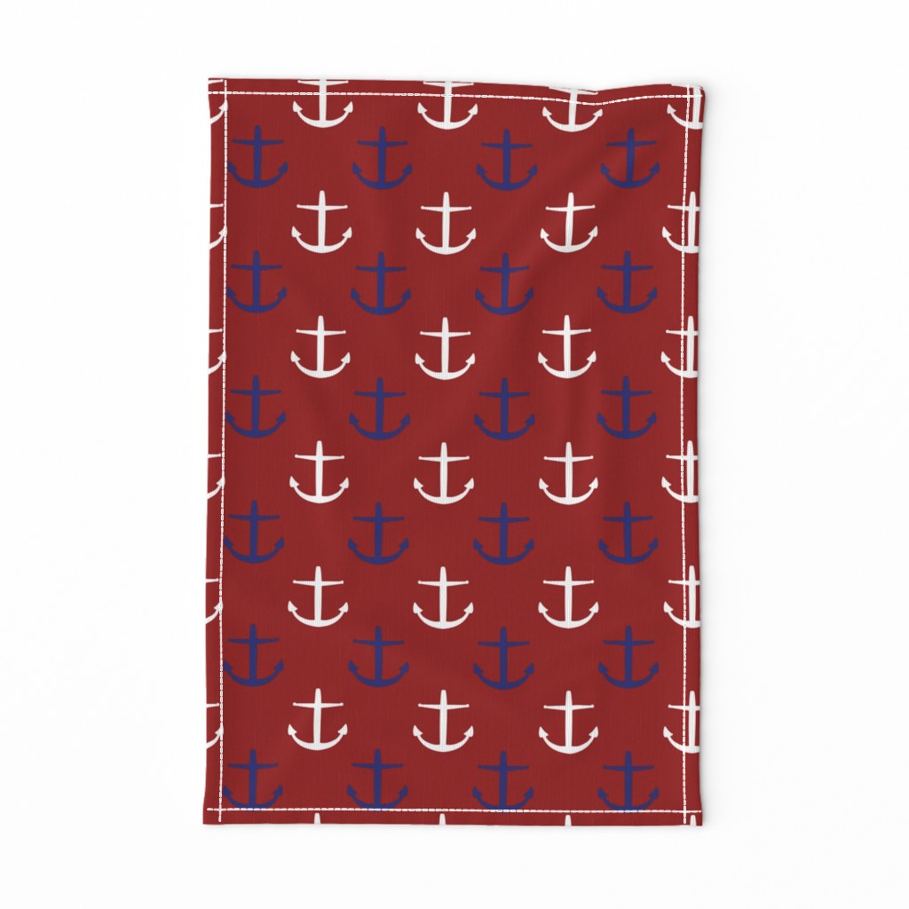 Large Blue and White Anchors on Red