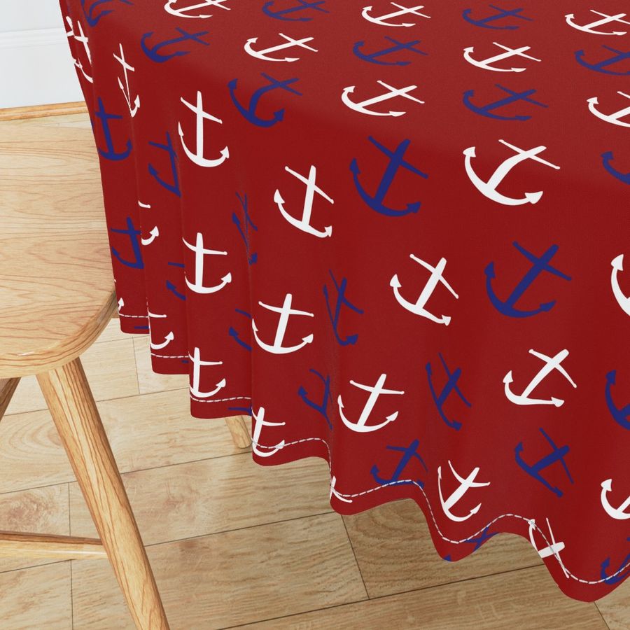 Large Blue and White Anchors on Red