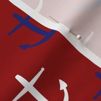 Large Blue and White Anchors on Red