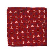 Large Blue and White Anchors on Red